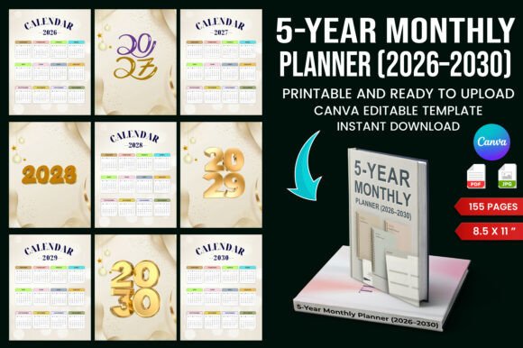 5-Year Monthly Planner 2026–2030